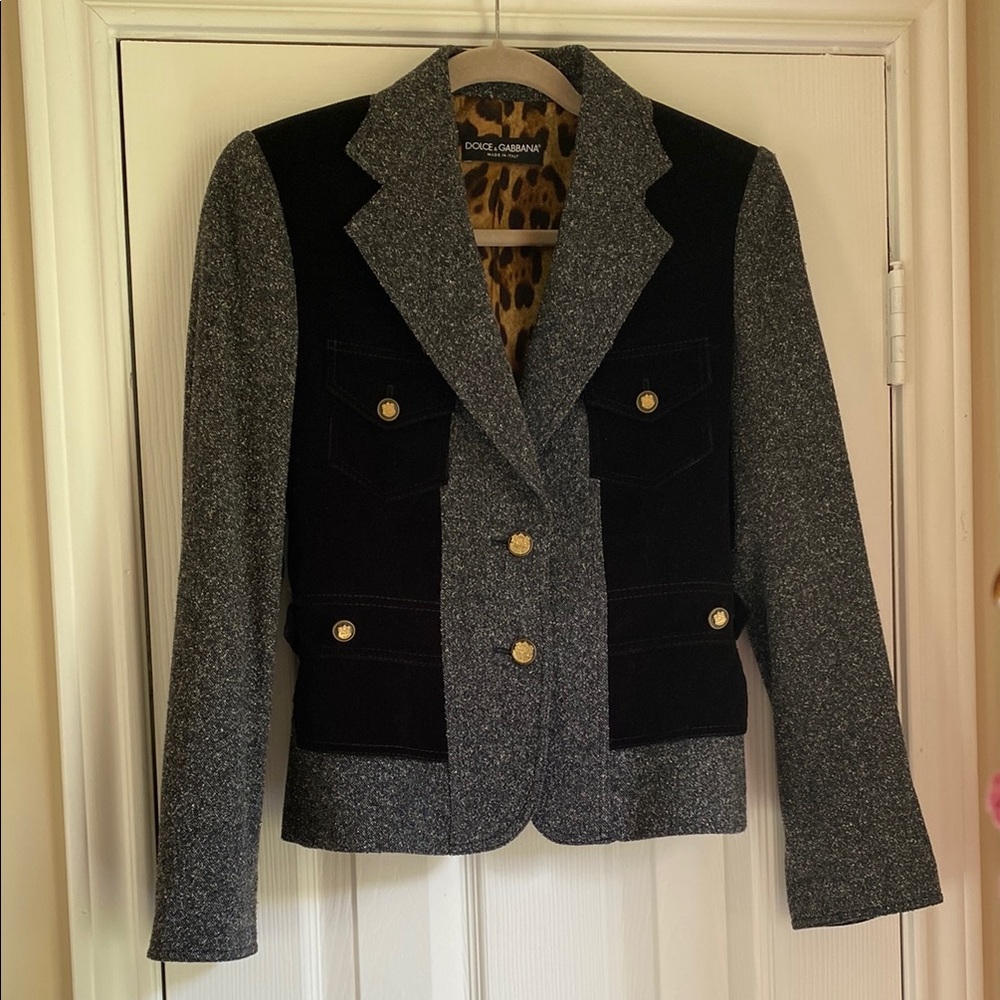 Dolce & Gabbana Gray and Black Blazer with Notched Lapels